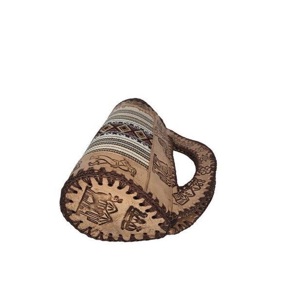 Peruvian Clutch Bag Leather and Cloth Handled Embroidered Small Boho - Picture 5 of 7